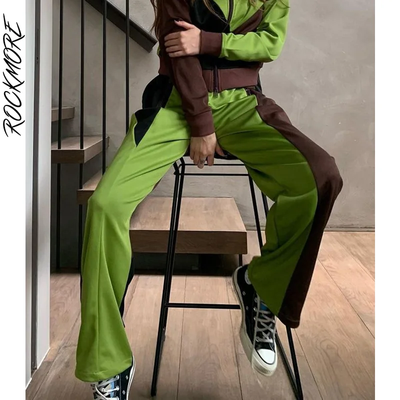 

Rockmore Contrast Patchwork Sweatpants Women Baggy Joggers Wide Leg Pants Y2K Streetwear Straight Trousers Capris Casual Autumn