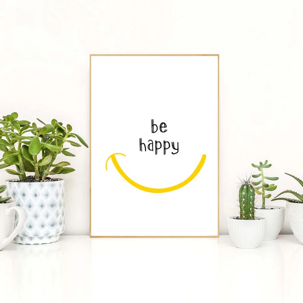 Картина на холсте INS Be Happy настенный постер с цитатами декор для гостиной домашний