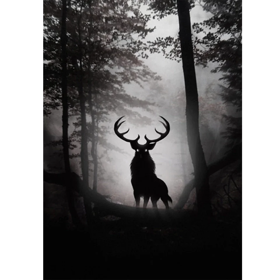 

Diamond Painting Diy 5D Modern Style Acrylic Gray Series Moose Living Scene In The Forest Diagram Round Diamond Square Diamond