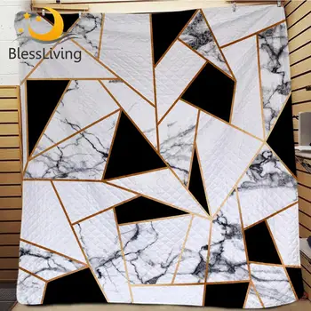 BlessLiving Geometric Thin Comforter King Black White Quilt Marble Texture Bed Coverlet 100% Microfiber Bedspread Stylish colcha 1