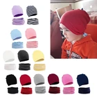 Осенне-зимний Хлопковый вязаный детский шапка воротник комплект из 2 предметов Детский шарф шапка для мальчиков и девочек для детей от 6 месяцев до 2 лет