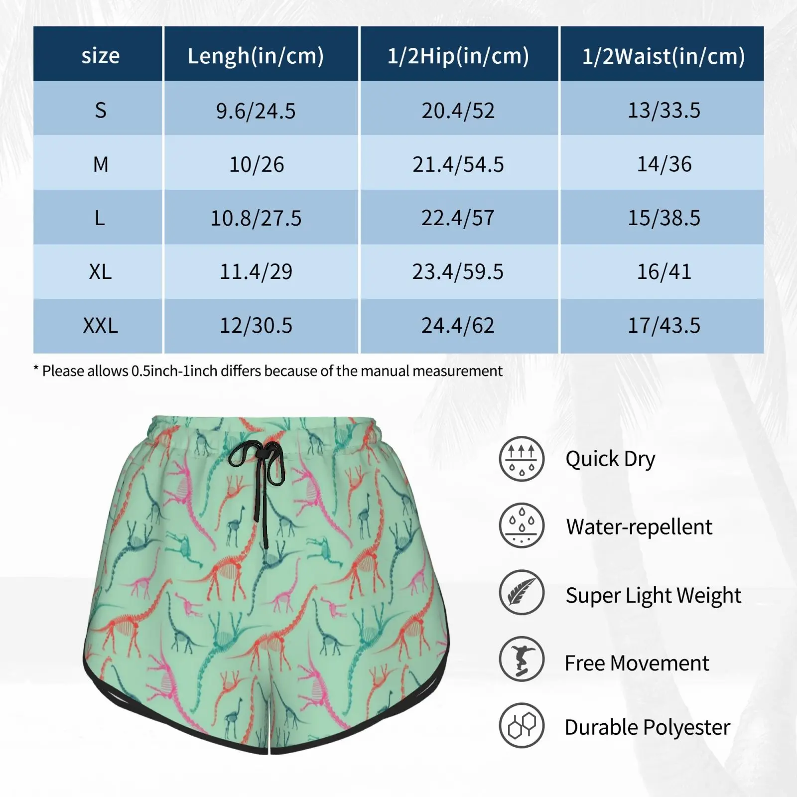 

Happy Dinosaur Pattern. Paleontology Design Swim Shorts Women Beach Shorts Paleontology Dinosaur Prehistoric