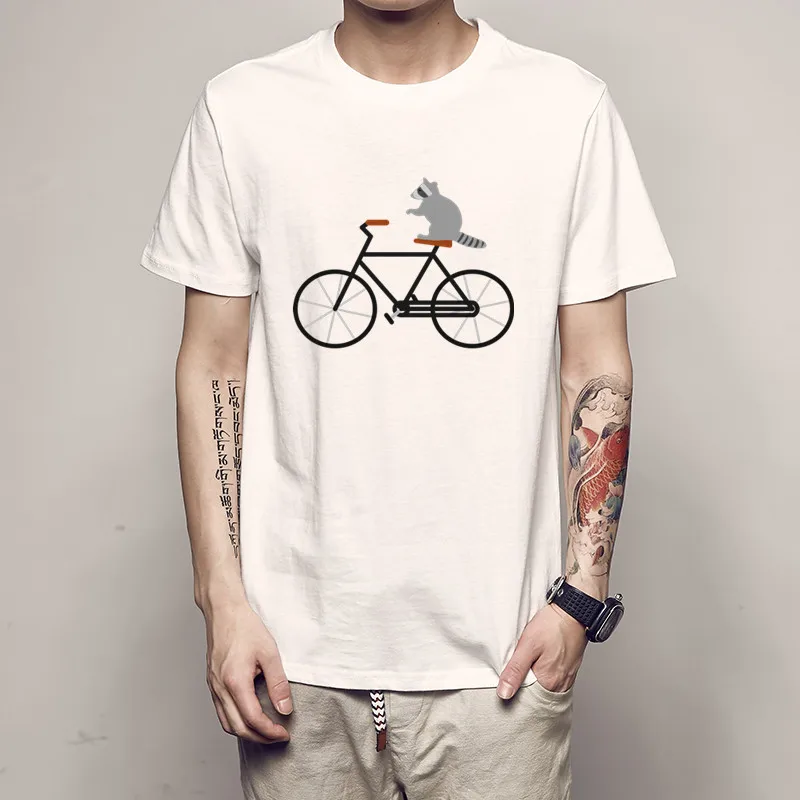 

Funky T Shirts Round 3D O Neck Male Raccoon Riding Bike back to the future Short Sleeved Tshirs Youth Cheap Sale T Shirts Autumn