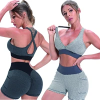 women honeycomb patchwork sports bra back crisscross push up fitness bras breathable gym running workout vest quick dry tops