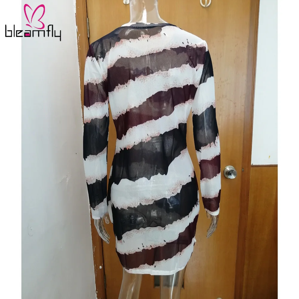 2019 женское летнее Сетчатое платье в полоску облегающее длиной выше колена мини