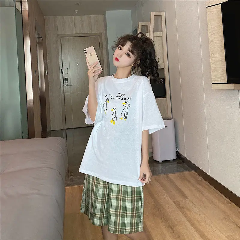 

Shorts Women Elasticity Lovely Girls Korean Style Sweet Students Harajuku Simple Oversize Plaid Sweatpants Female short vintage