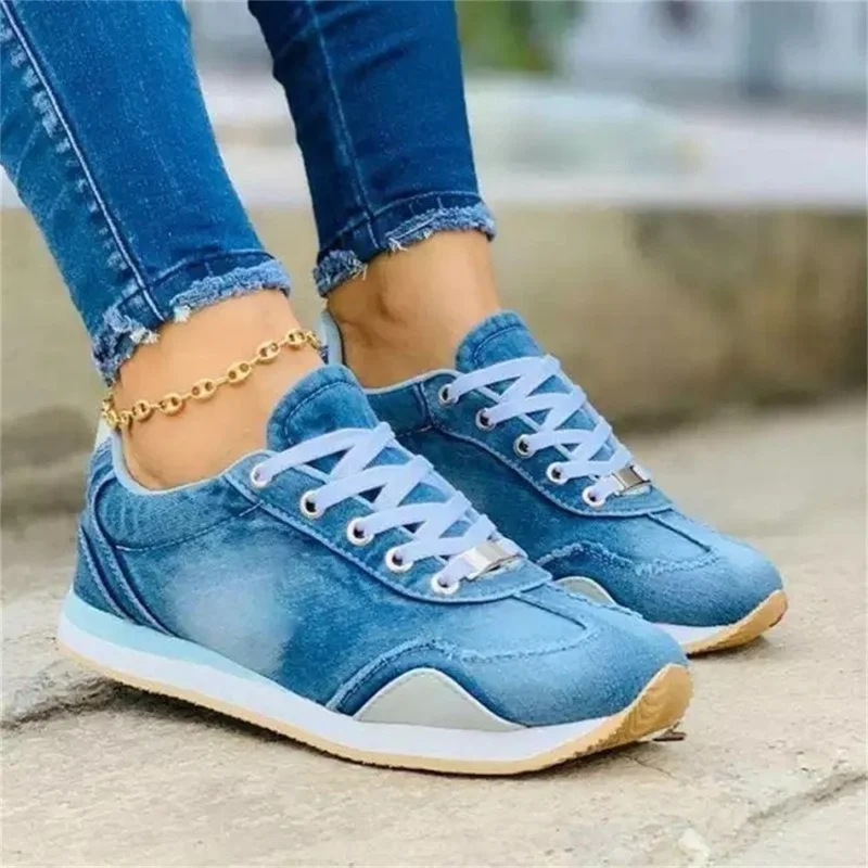 

2021 New Spring Denim Sneakers Women Classic Mix Color Ladies Comfortable Lace Up Casual Shoes Outdoor Walking Running Flats