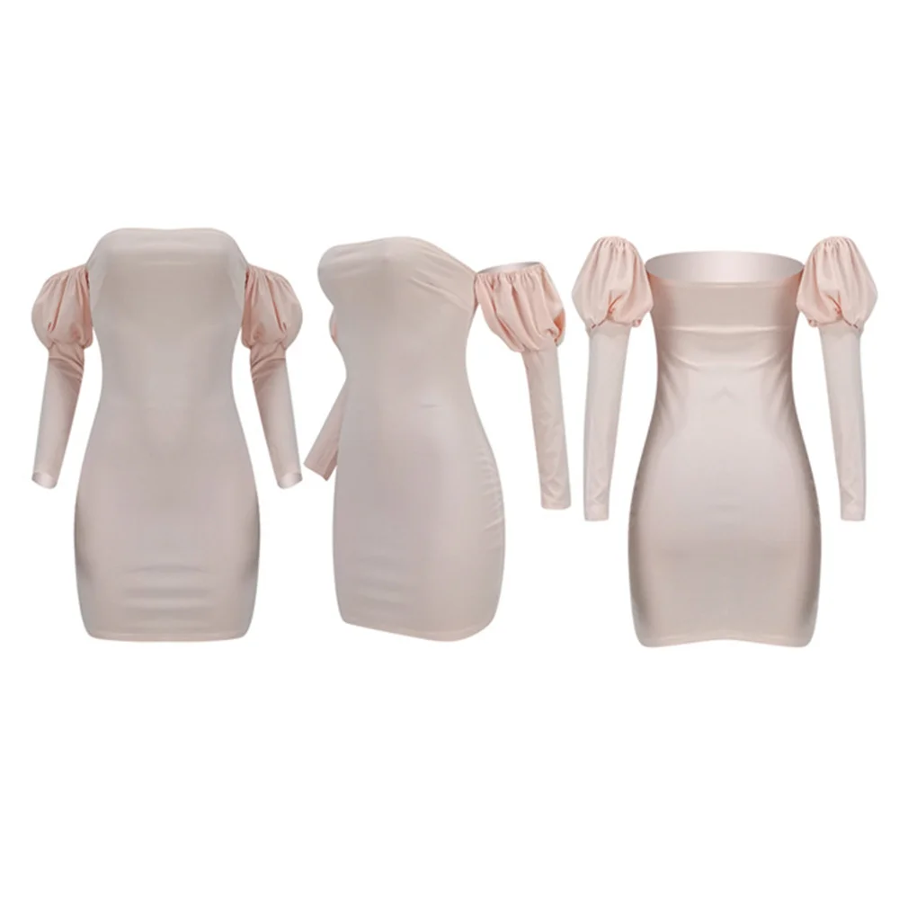 

RStylish Women Off Shoulder Bodycon Mini Dress Sexy Club Wear 2021 Summer New Arrival Solid Color Long Sleeve Strapless Dresses
