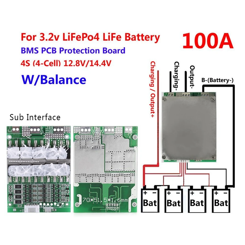 4S 100A 12V Защитная плата для Lifepo4 жизни 18650-железо-фосфатных аккумуляторов и