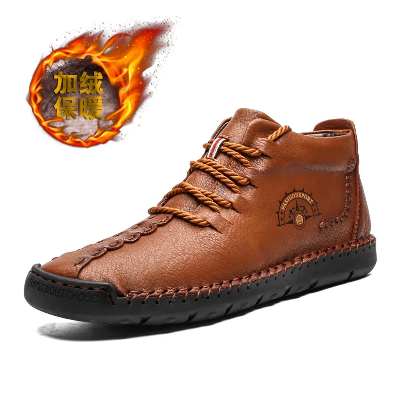 2020 New Warm Mens Boots Working Tactical Boots Split Leather Ankle Boots Plush Snow Boots Lace-up Winter Shoes Plus Size 38-48