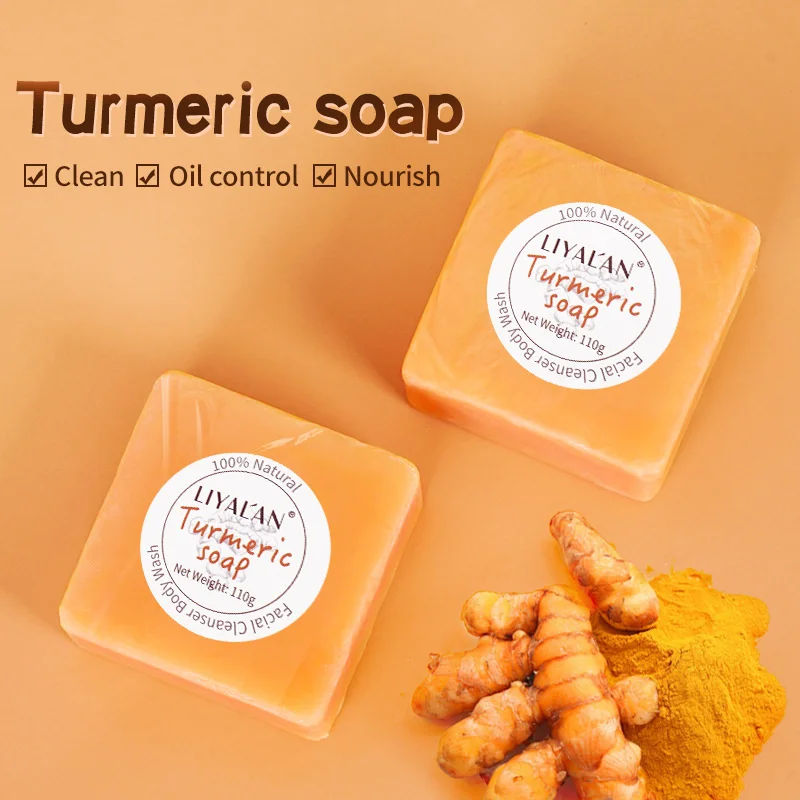 

New Turmeric Soap Herbal Natural Scrub Cleaning Nourishing Oil-Control Whitening Acne Treatment Mite Removal Face Skin Care Soap