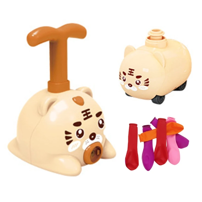 

03KD Baby Inertia Car Toy Panda/Tiger Cartoon Inflator Balloon Vehicle Pull Back Animal Air Power Pump Car Educational Toy