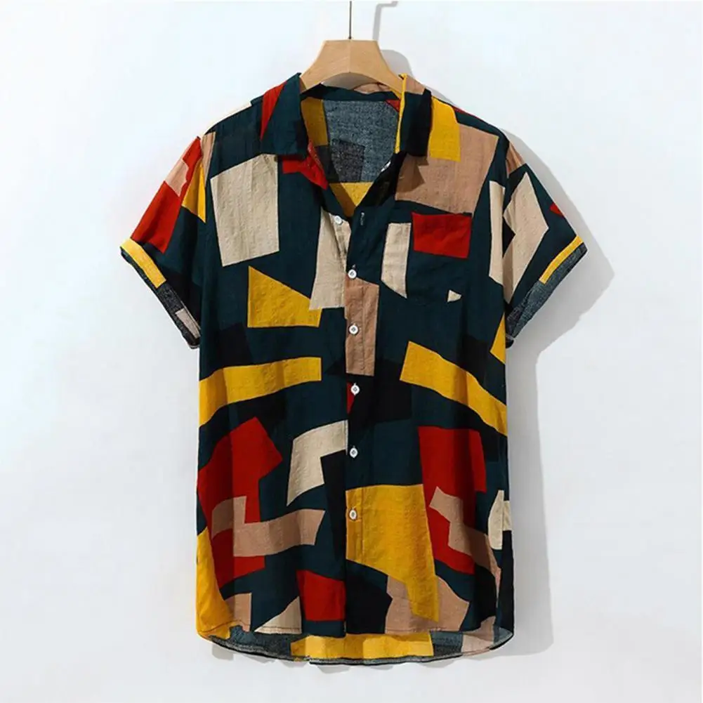 

Summer Men Shirt Men T-shirt Casual Shirt Beach Tee Tops Short-sleeved Floral Printed Button-up Lapel Shirt Basic Top Streetwear