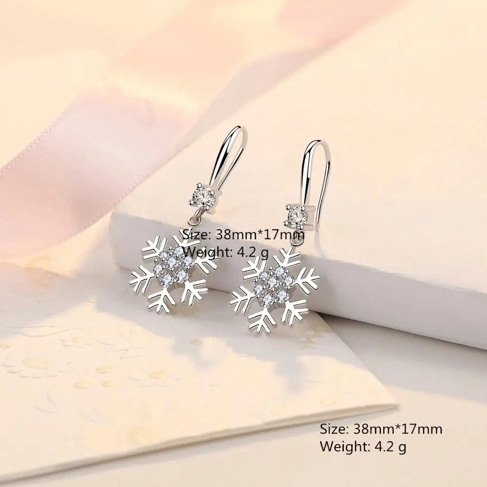 Женские Висячие серьги с кристаллами снежинки модные серебряные 925 пробы для