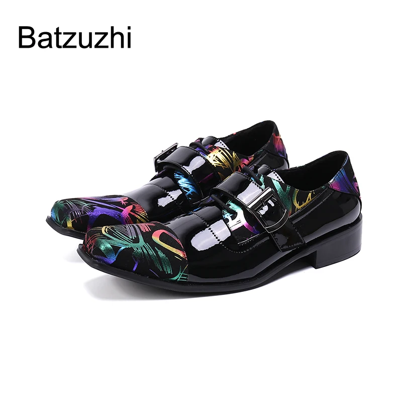 

Batzuzhi New Fashion Men's Shoes Square Toe Black Leather Dress Shoes Men Buckles Formal Business/Party and Wedding Shoes Men