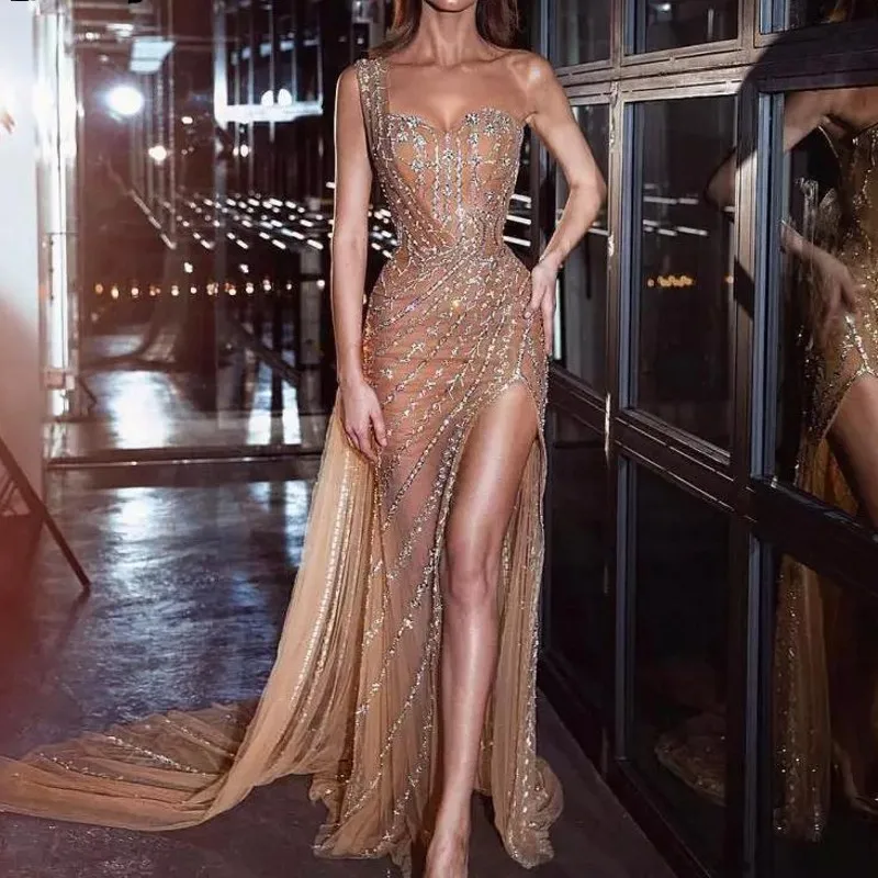 Длинное вечернее платье цвета шампанского с бисером на заказ | Свадьбы и