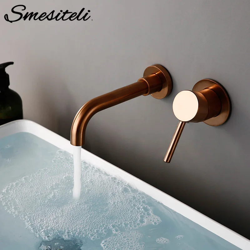 Smesiteli Bathroom Separate Basin Faucet Polished Rose Gold Concealed Double Hole Single Handle Brass Bathtub Faucet