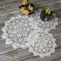 luxury white round embroidery christmas table pad coffee coasters cotton napkins kitchen table lace doily wedding banquet decor