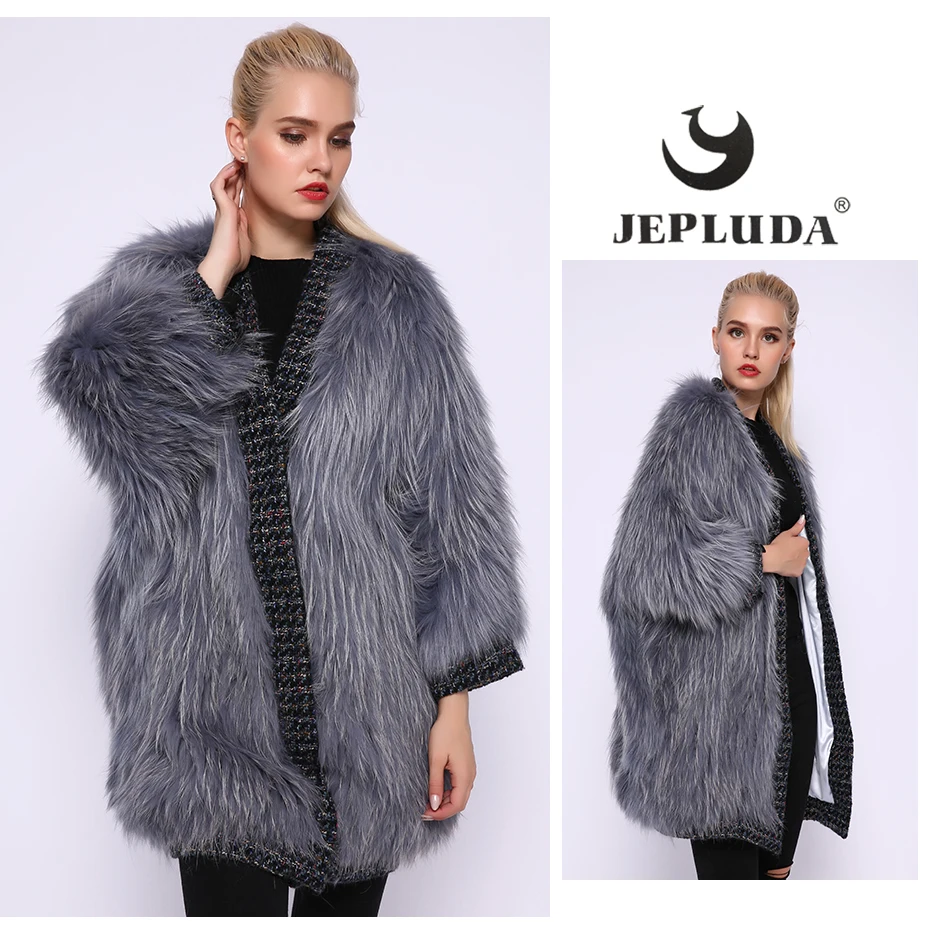JEPLUDA Luxury высокое качество женская куртка из натурального меха лиса свободная стиль без размера мягкая удобная пальто из натурального меха лисица вязаное Plus Size шуба натуральный мех лисы
