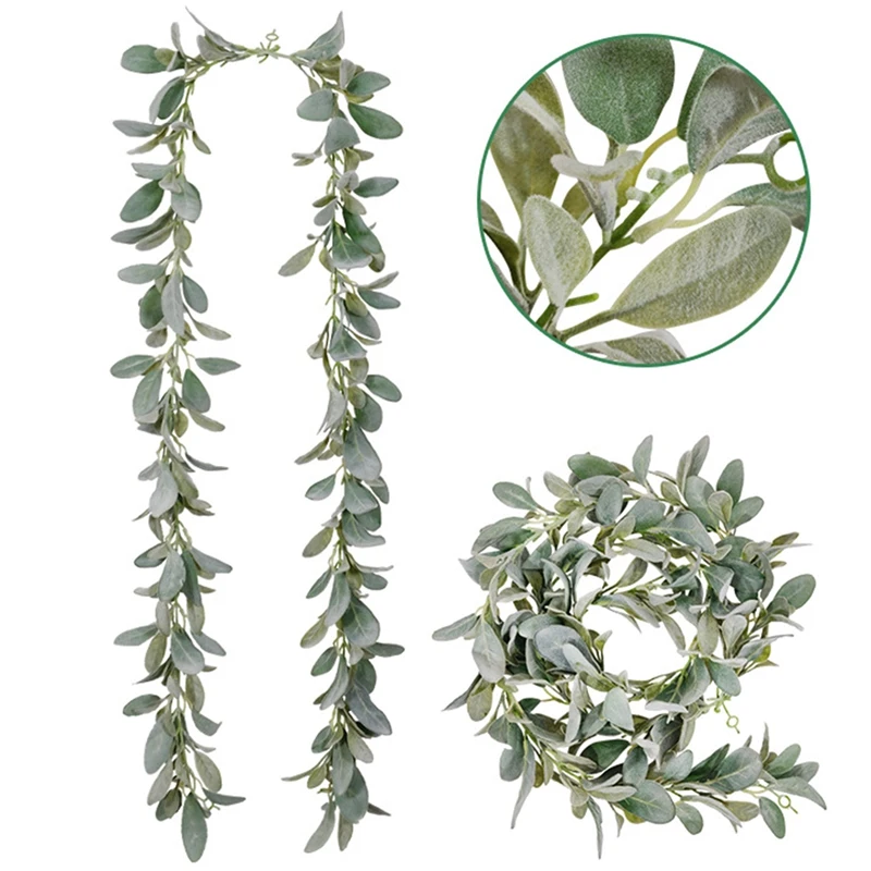

6.7 Ft Lambs Ear Garland Artificial - Succulent Garland - Fall Eucalyptus Garland - Leaf Mantle Garland