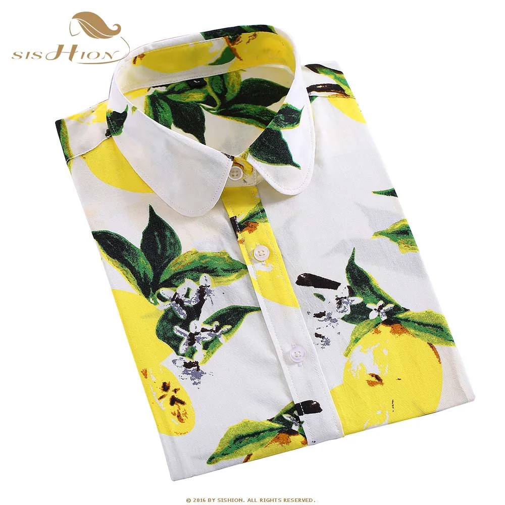 SISHION Women Cotton Shirt Fashion Vintage Blouses 5XL Plus Size Lemon Print Blusas QY0442 Floral Women Long Sleeve Female Top