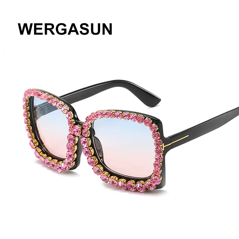 WERGASUN Свободные Стразы рамки солнцезащитные очки с квадратными линзами дамы