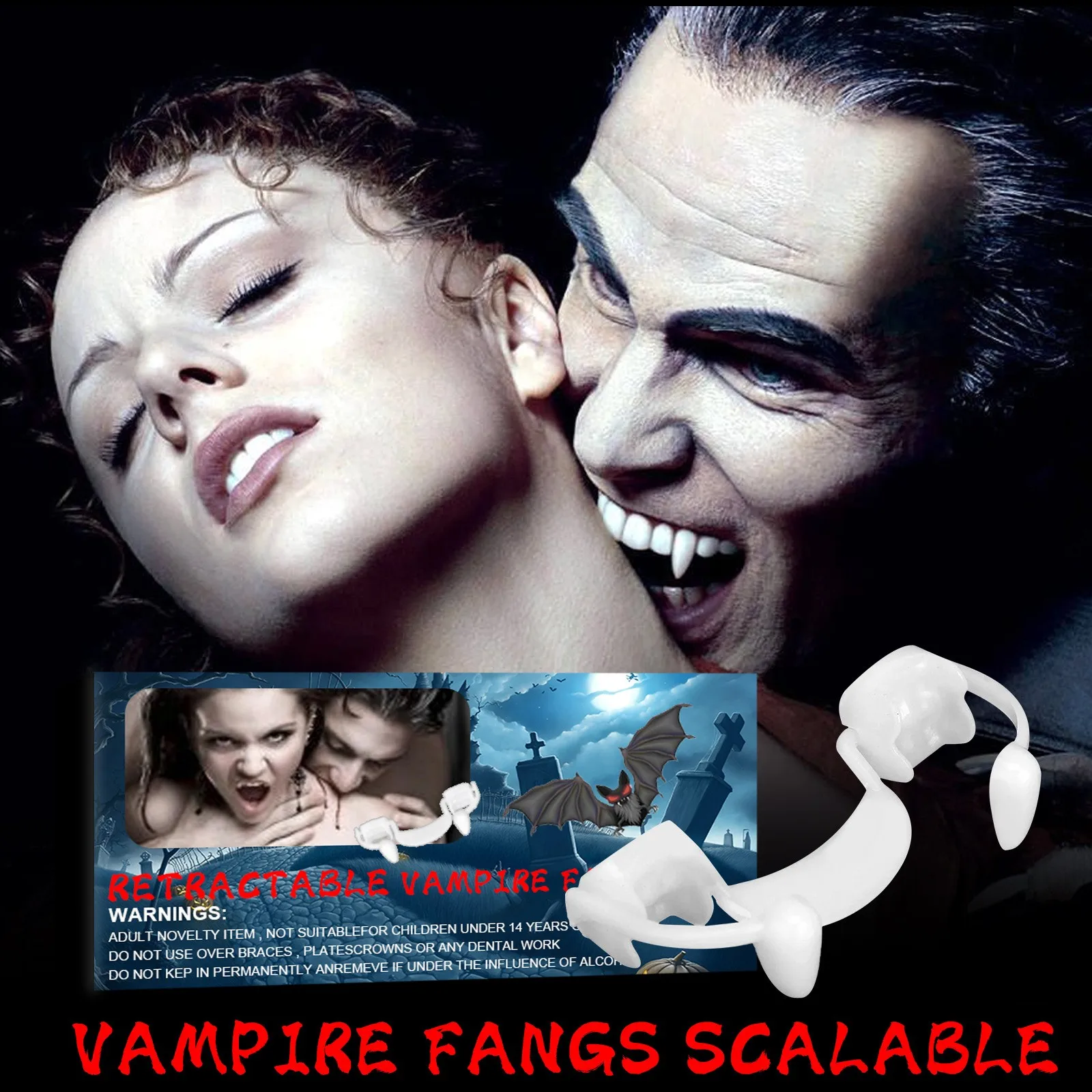 

New 2021 High Quality Halloween Retractable Fangs Holiday Party Prom Props Dentures Practical Jokes Toys Accessories For Kids