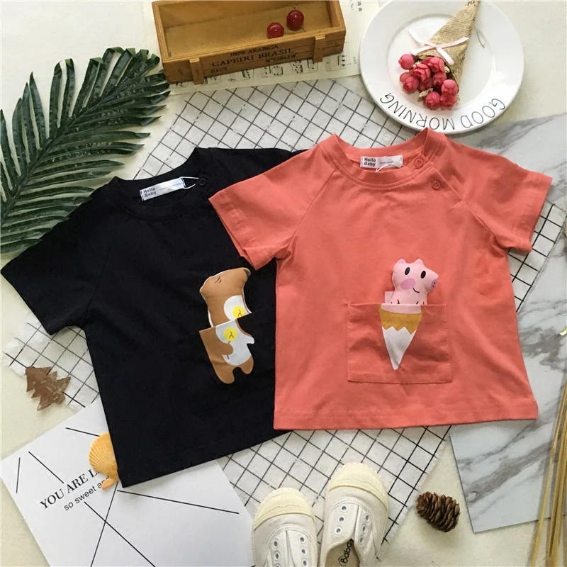 

Летняя новая футболка Tonytaobaby с короткими рукавами для мужчин и женщин, с изображением мороженого, свиньи и медведя