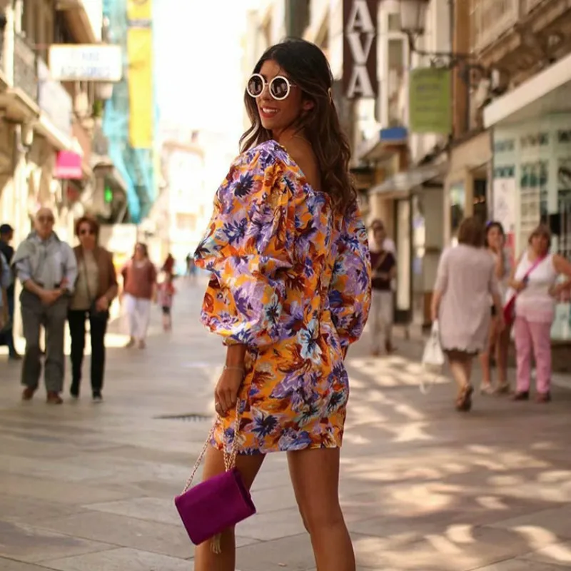 2019 модное шикарное женское платье свободного кроя с цветочным принтом Новая мода