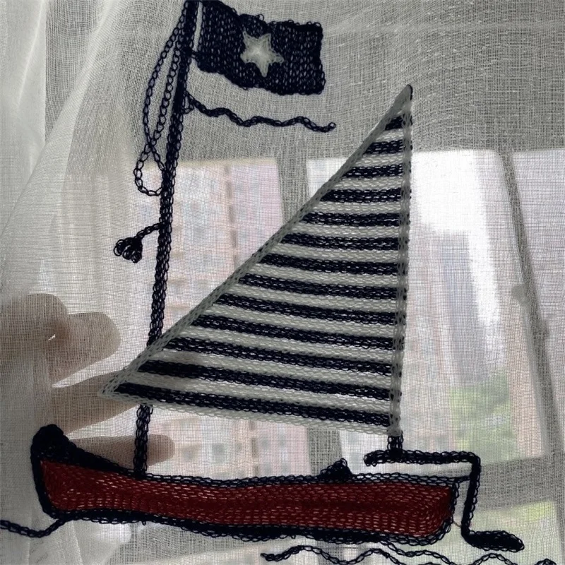 Детские Роскошные затемненные шторы с рисунком синие вышивкой для гостиной