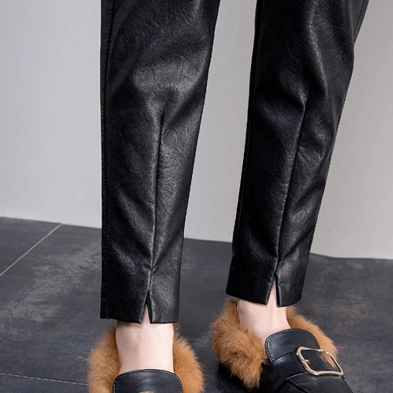 BGTEEVER модные длинные брюки для женщин PU кожаные зауженные половина-женский с