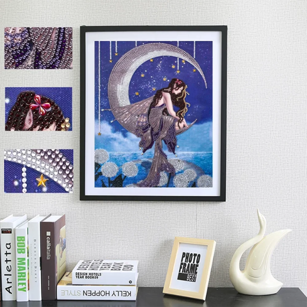 

DIY Diamond Painting Kit for Adults Diamond Painting Special Shaped Partial Drill Girl on Moon Diamond Art for Decoration
