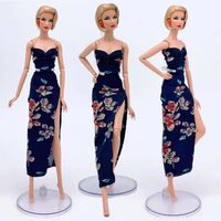 11 5 bjd clothes fashion off shoulder dark blue floral dress for barbie dolls accessories party gown princess vestidoes toy 16