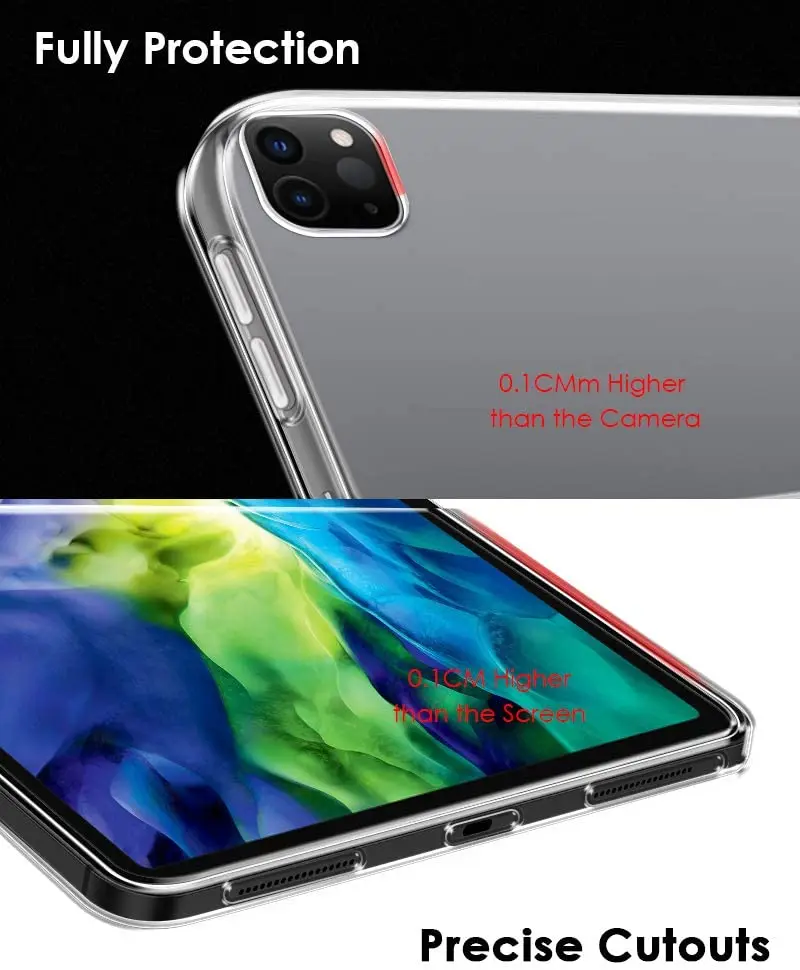 Чехол для iPad Pro 11 2020 мягкая кожа гибкий бампер прозрачный ТПУ Резиновая задняя