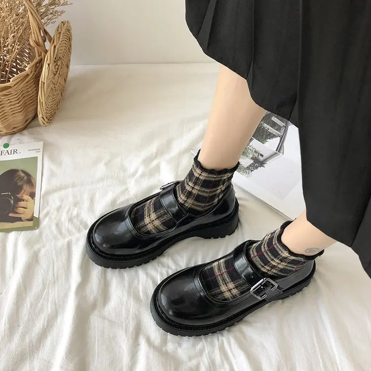 Обувь на платформе черного цвета На Закрытый носок Японские туфли женские