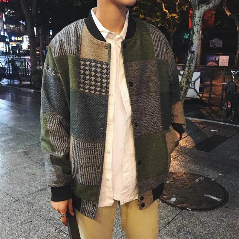 Модная Повседневная Клетчатая Шерстяная Молодежная куртка в стиле ретро