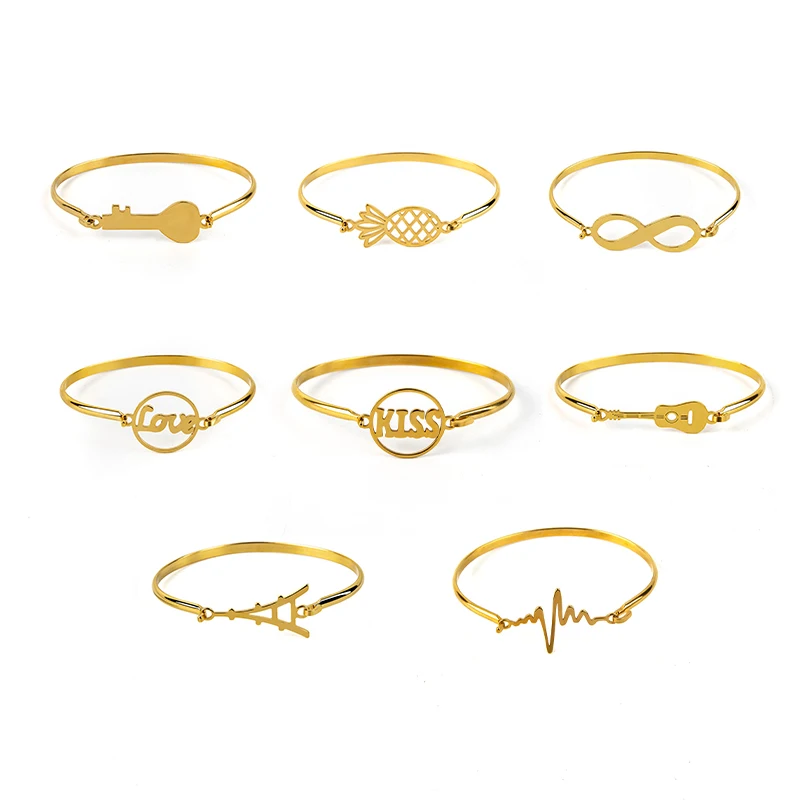 Женский роскошный браслет из нержавеющей стали 316l Золотой шарм в виде гитары