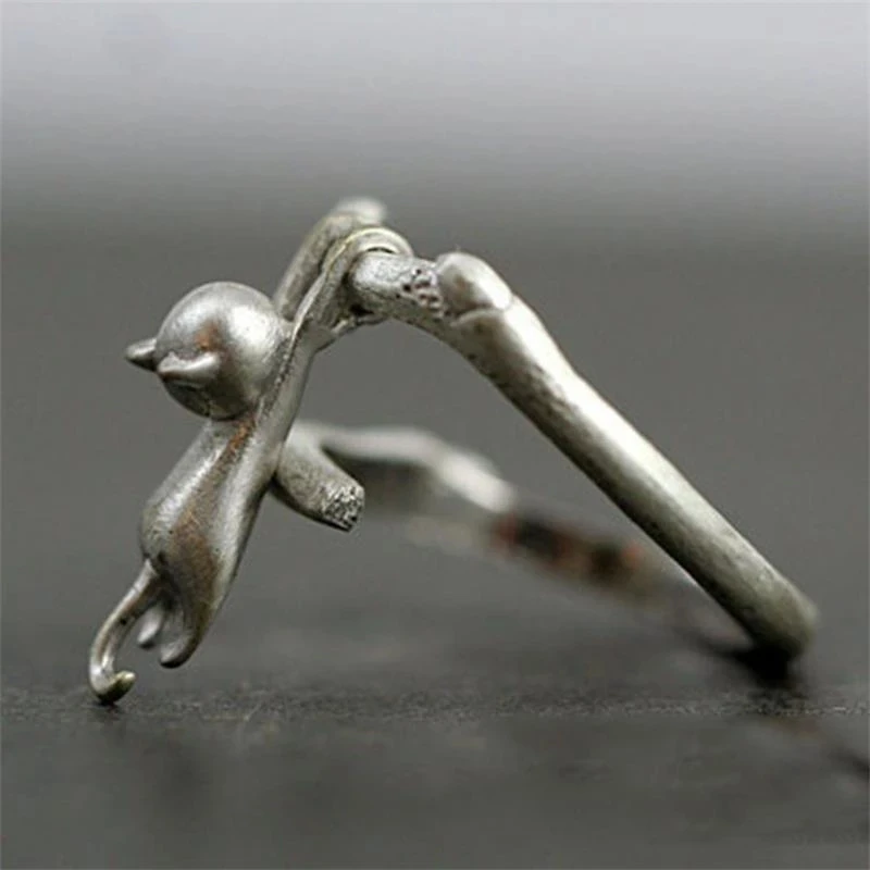 

Silver Colour Cute Cat Adjustable Ring Female Girl Charm Metal Party Jewelry Geometric Hollow Open Ring Accessories