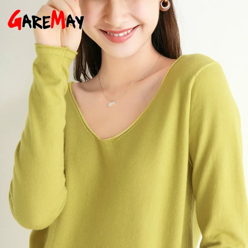 Свитер женский осенне-зимний вязаный с длинным рукавом и V-образным вырезом |