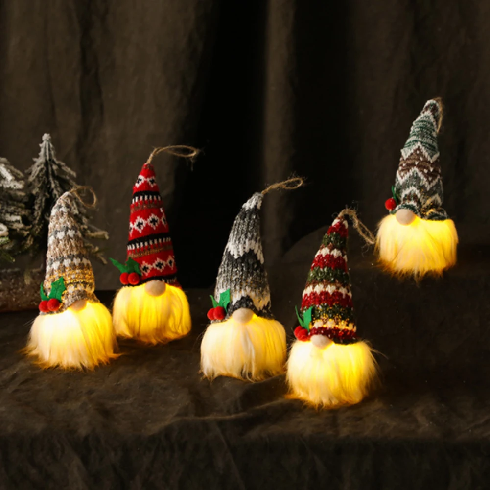 

Christmas Gnome Doll Ornaments with Lights Tree Pendant Plush Dolls Holiday Decoration Tabletop Figurines for Home Windows Gifts