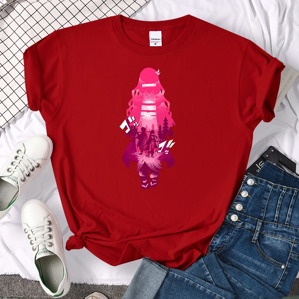 

Japan Anime Demon Slayer Print women's T-shirts Vintage Summer Tshirts Anime Breathable Top Fashion Crewneck Female T-shirt