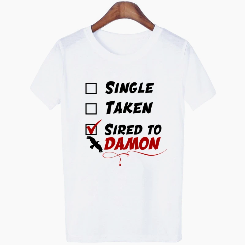 Женская футболка с принтом Деймон Сальваторе Дневники вампира хроники Vampiricas