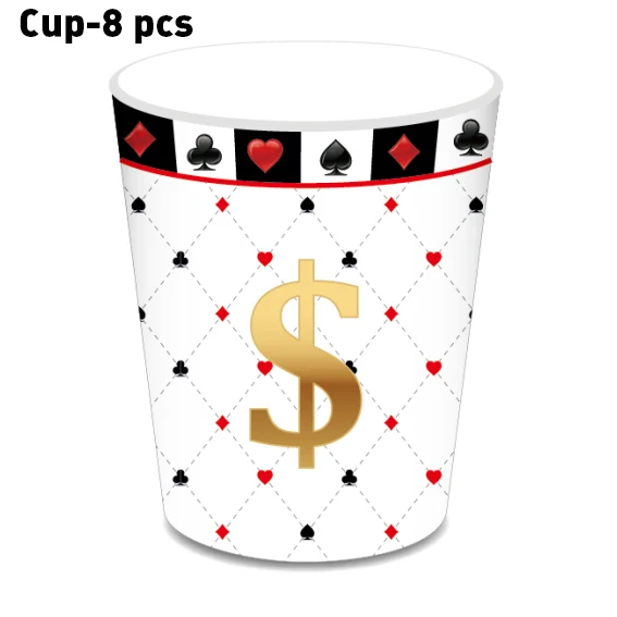 

8pcs Pocker Game Welcome To Las Vegas Games Party Theme Disposable Cups and Tableware Sets for Happy Birthday Party Decorations