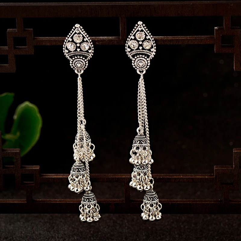 CARTER LISA этнические антикварные длинные золотые Jhumkas цыганские колокольчики Бохо