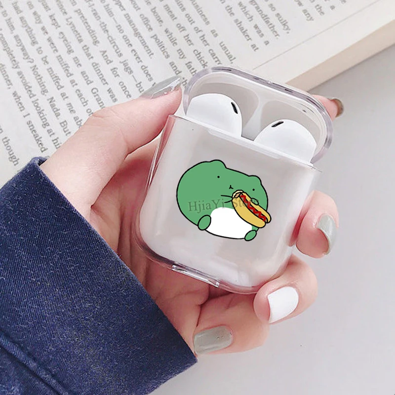 

Лягушка едят хот-дог наушники чехол для Apple AirPods 1 2 мягкий прозрачный чехол из материала TPU для Аксессуары для Airpods