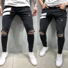 Мужские зауженные рваные джинсы, повседневные зауженные джинсовые брюки с дырками в стиле хип-хоп, брюки-карандаш от пота, 2021