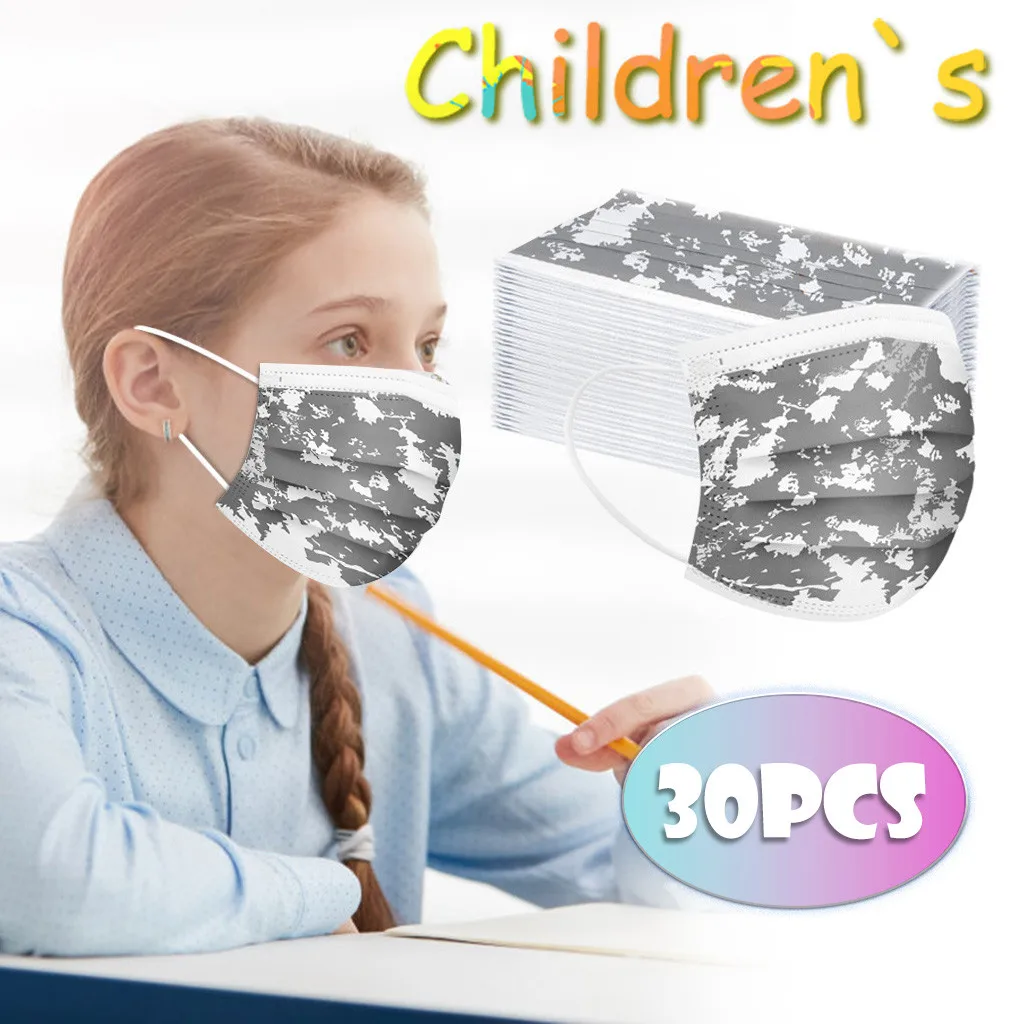 

30/40/100PCS Kids Disposable Face Mask Spunlace Non-reusable Breathable Printed Mask Mascarillas Happy New Year