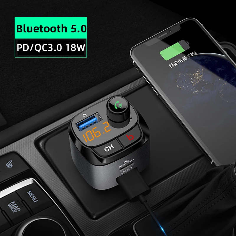 

CDEN Bluetooth 5,0 FM передатчик автомобиля MP3 плеер U диска музыкальный плейер автомобиля приемник QC3.0 USB-C PD18W мобильный телефон с функцией быстрой за...