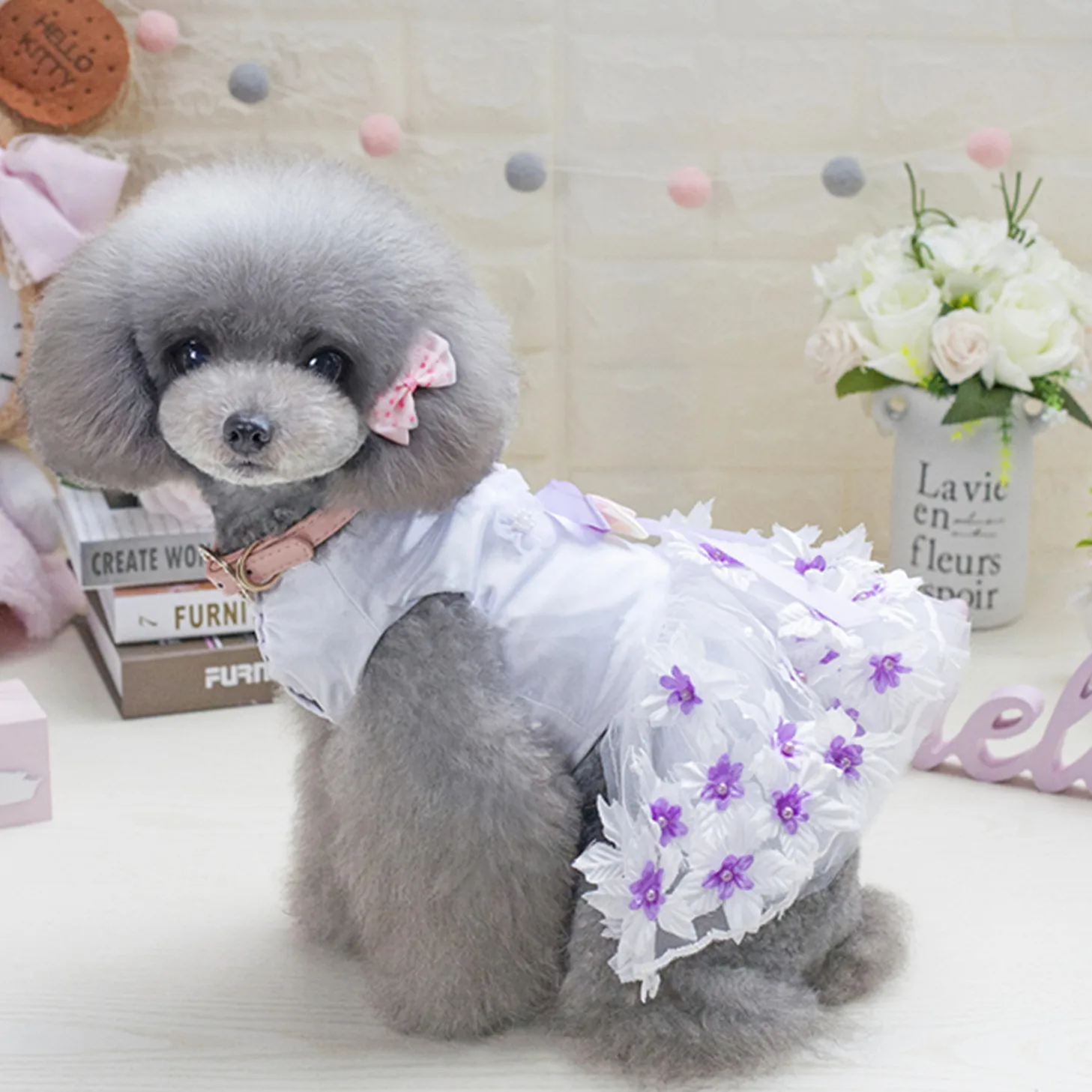 

Summer Fashion New Luxury Girl Dog Dress with Flowers Small Pet Dog Wedding Dress Poodle Skirt Vestidos Para Perritas