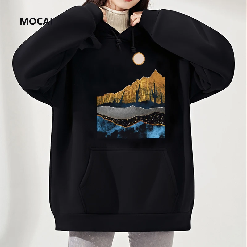 

Sunset view Alpine print women's hoodie Winter fashion loose couples Street Gothic Harajuku plush-size polyester sweatshirts Top